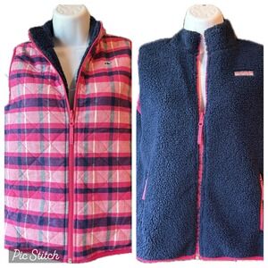 Vineyard Vines Girls Reversible Plaid‎ Sherpa Vest Size 14 Holiday Layering